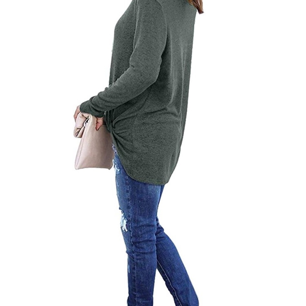 Comfy Casual Long Sleeve Side Twist Knotted Top - Picture 3 of 4